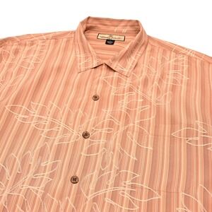 Tommy Bahama Mens‎ Hawaiian Camp Shirt 100% Silk Tonal Floral Embroidery Large